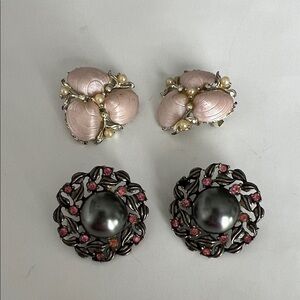 Vintage Pink and Silver Pearl plus dark gray clip on Earrings
